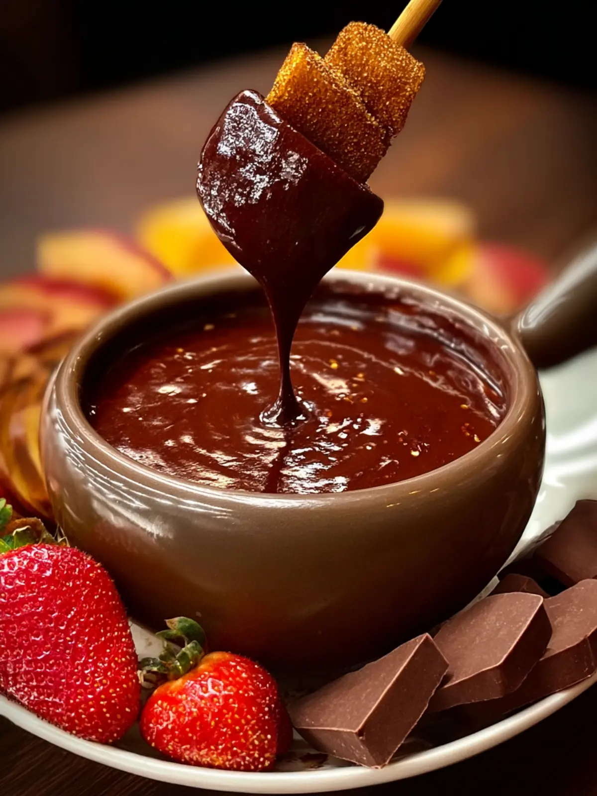 Indulge in Decadent Chili Chocolate Fondue Delight First Image