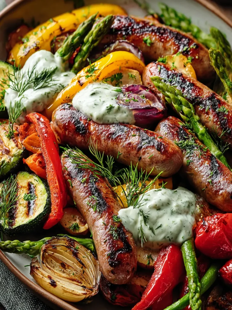 Grilled Sausage and Vegetables with Creamy Dill Dip Recipe First Image