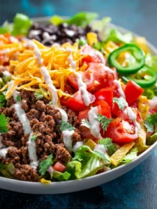 Loaded Beef Taco Salad with Creamy Lime Cilantro Dressing First Image